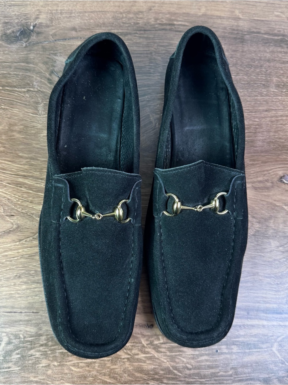 Gucci‎ Men's Classic Horsebit Loafers Black Suede Gold Hardware